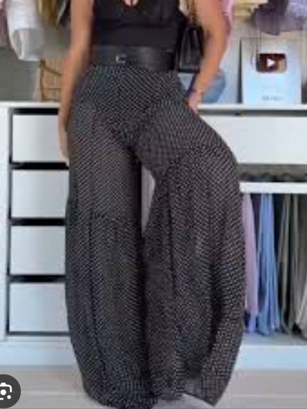Zara Zw Collection Polka Dot Wide-Leg Semi-sheer Tiered High Waist Pants Sz-M - Picture 7 of 15